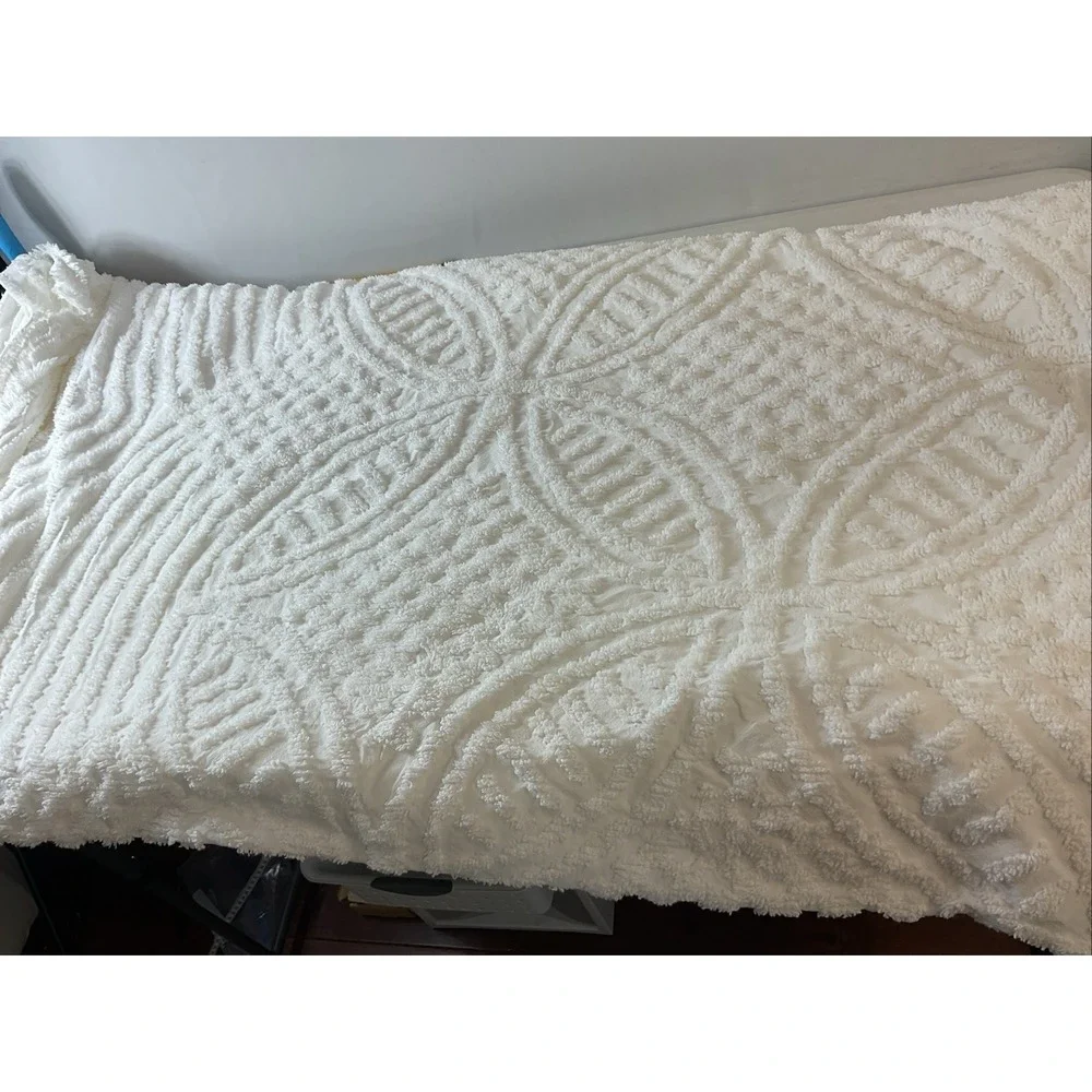 Vtg Ralph Lauren Tufted Chenille Twin Bedspread Pale Yellow 70s